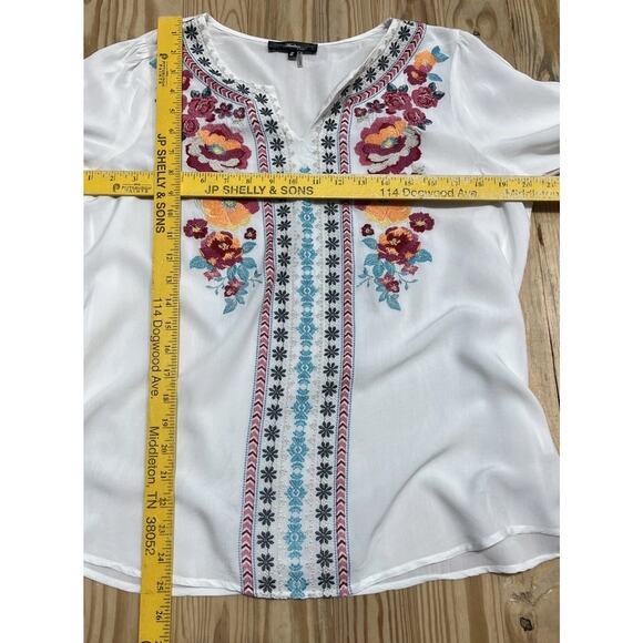 Andrée By Unit Floral Embroidered Tunic Top White Size Small - Picture 6 of 7